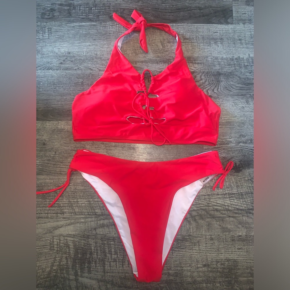 Lace up Halter Tie Side Bikini Swimsuit